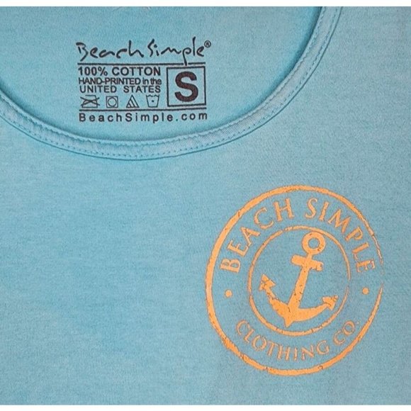Beach Simple Cotton Blend Made In America Small Teal Tank Top - Picture 2 of 8